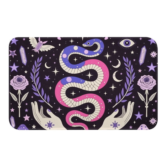 NewJum Witchy Occult Snake Boho Celestial Crystal Print Crystal Velvet Bath Mat - Slip-Resistant, Soft Rug,19.7"x31.5"