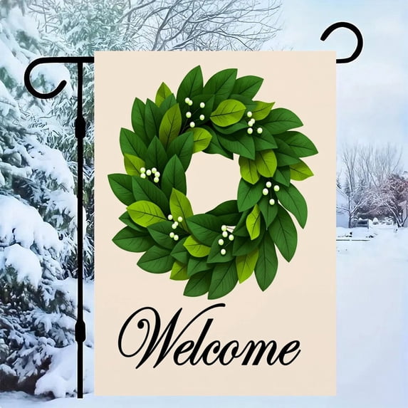 NewJum Wreath Spring Garden Flag Magnolia Leaves Welcome Small Yard Flag Double Sided Burlap Summer Flag for Outside Decor 12x18
