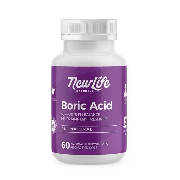 NewLife Naturals Boric Acid Vaginal Suppositories for Women's Health, 600 mg, 60 Count
