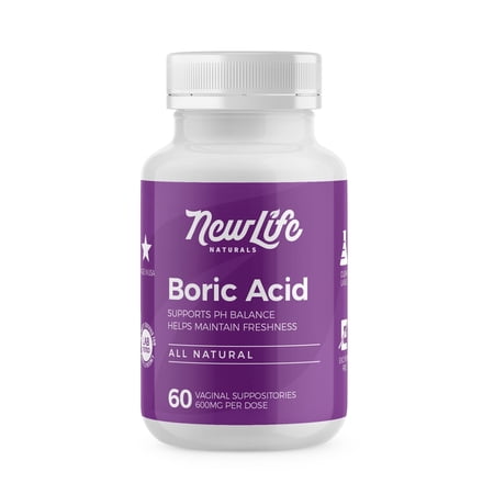 NewLife Naturals Boric Acid Vaginal Suppositories for Women - 600 mg, 60 Count