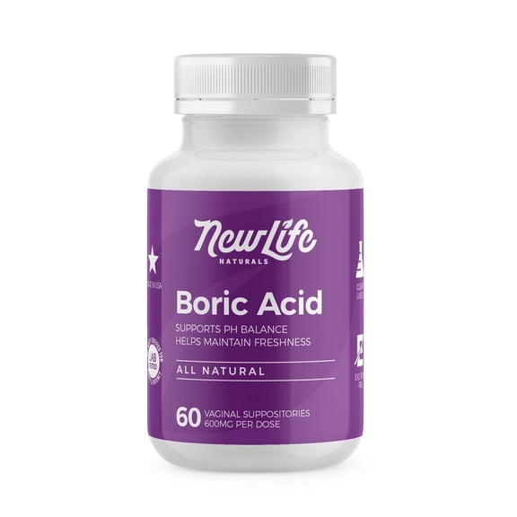 NewLife Naturals Boric Acid Vaginal Suppositories for Women - 600 mg, 60 Count