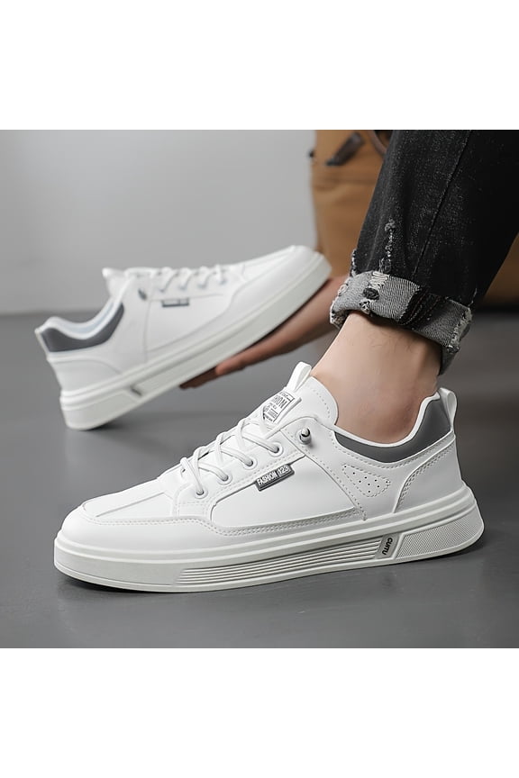 NewMen'S Casual Fashion Sneakers - All-Season Comfort, Casual Streetwear Sneakers | Casual Footwear | White with Blue Accents, Lace-Up, Rubber Sole, Rubber Sole Sneakers
