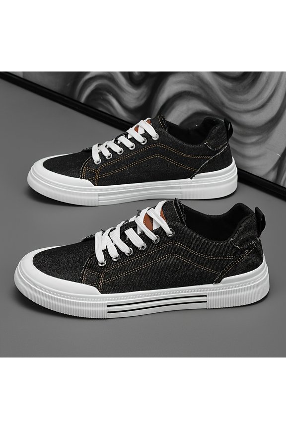 NewMen's Lightweight Low-Top Sneakers - Daily Wear - Breathable Round Toe Athletic Footwear with PVC Sole ,Minimalist Lace-Up Canvas Shoes Suitable for Casual, Outdoor - Spring Summer Fall Essentia