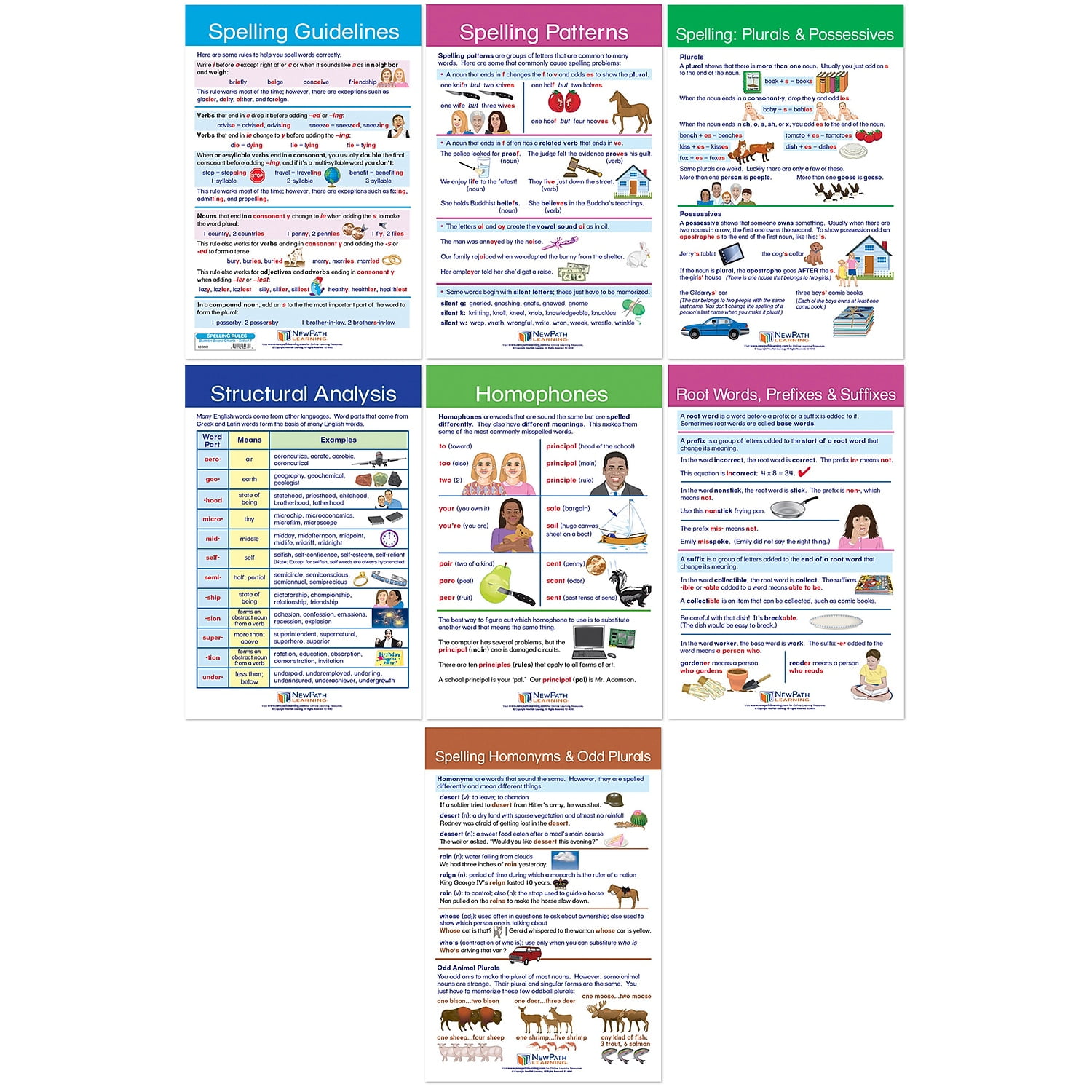 NewPath Learning Spelling Rules Bulletin Board Chart Set 12" x 18" 7/Set (NP-923501)