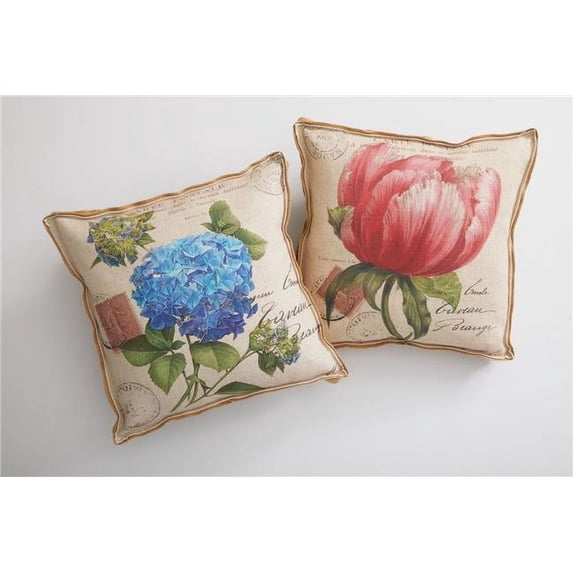 NewRidge Home Goods Lux 2 Decorative Throw Pillow Peony and Hydranga Natural Colors