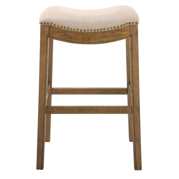NewRidge Home Saddle Style 30" Bar Height Stool with Cream Fabric