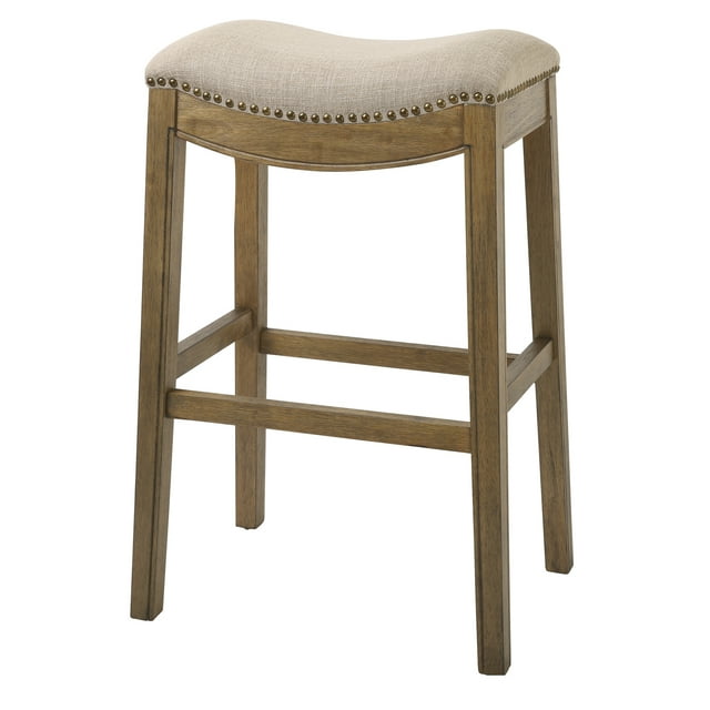 NewRidge Home Saddle Style 30" Bar Height Stool with Cream Fabric