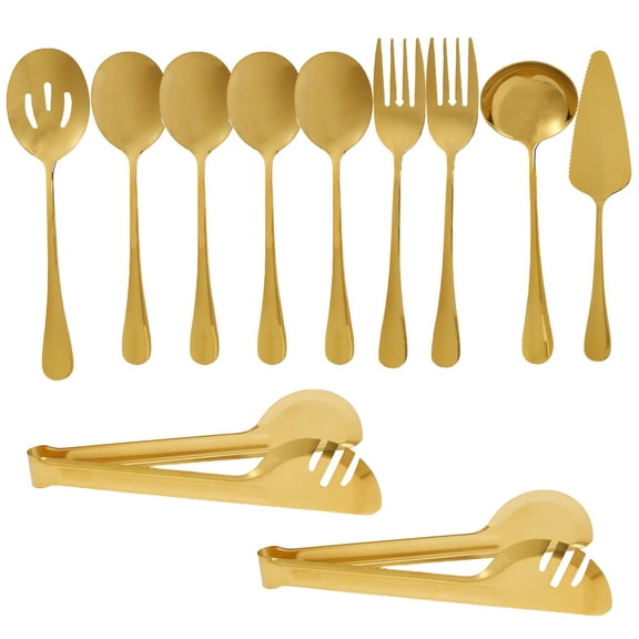 NewSoul 10 Pieces Serving Utensils Set Stainless Steel Serving Utensils Silverware Set Flatware Serving Set with Serving Spoons Forks Tongs Slotted Spoon Ladle Pie Server for Buffet Parties
