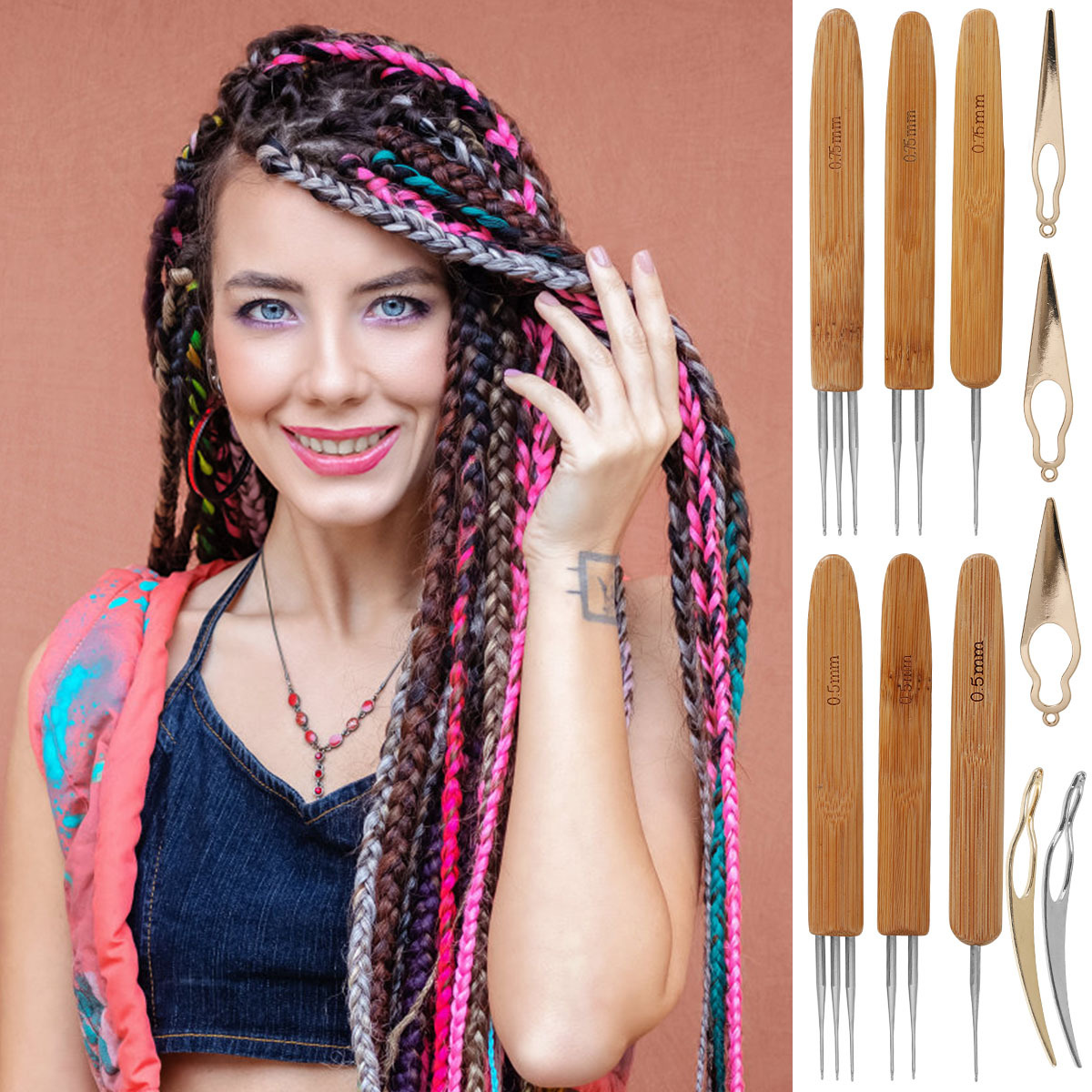NewSoul 11PCS Dreadlock Crochet Needle Kit,Crochet Hooks for Hair