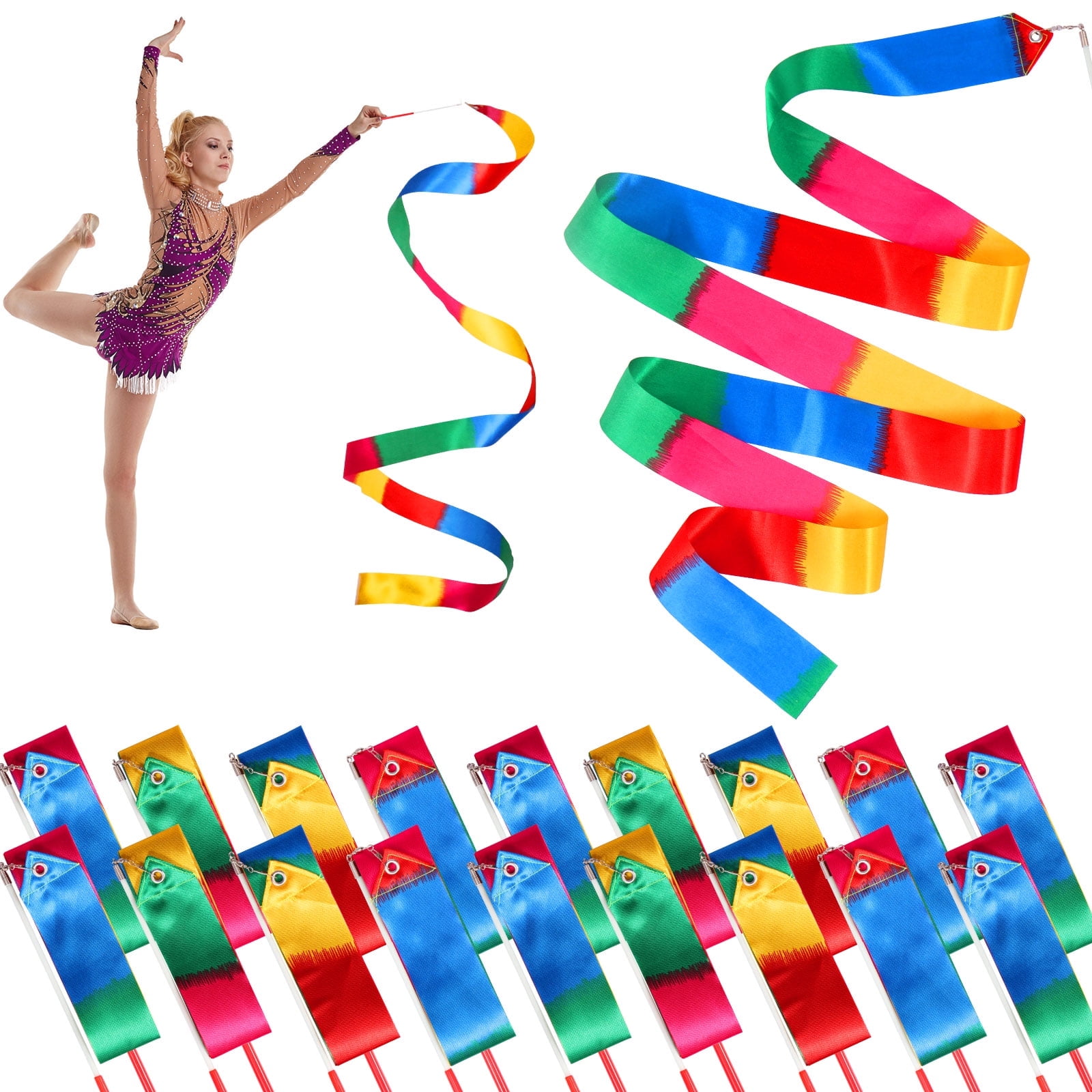NewSoul 18PCS Dance Ribbons for Kids Colorful Ribbon Streamers Rhythmic