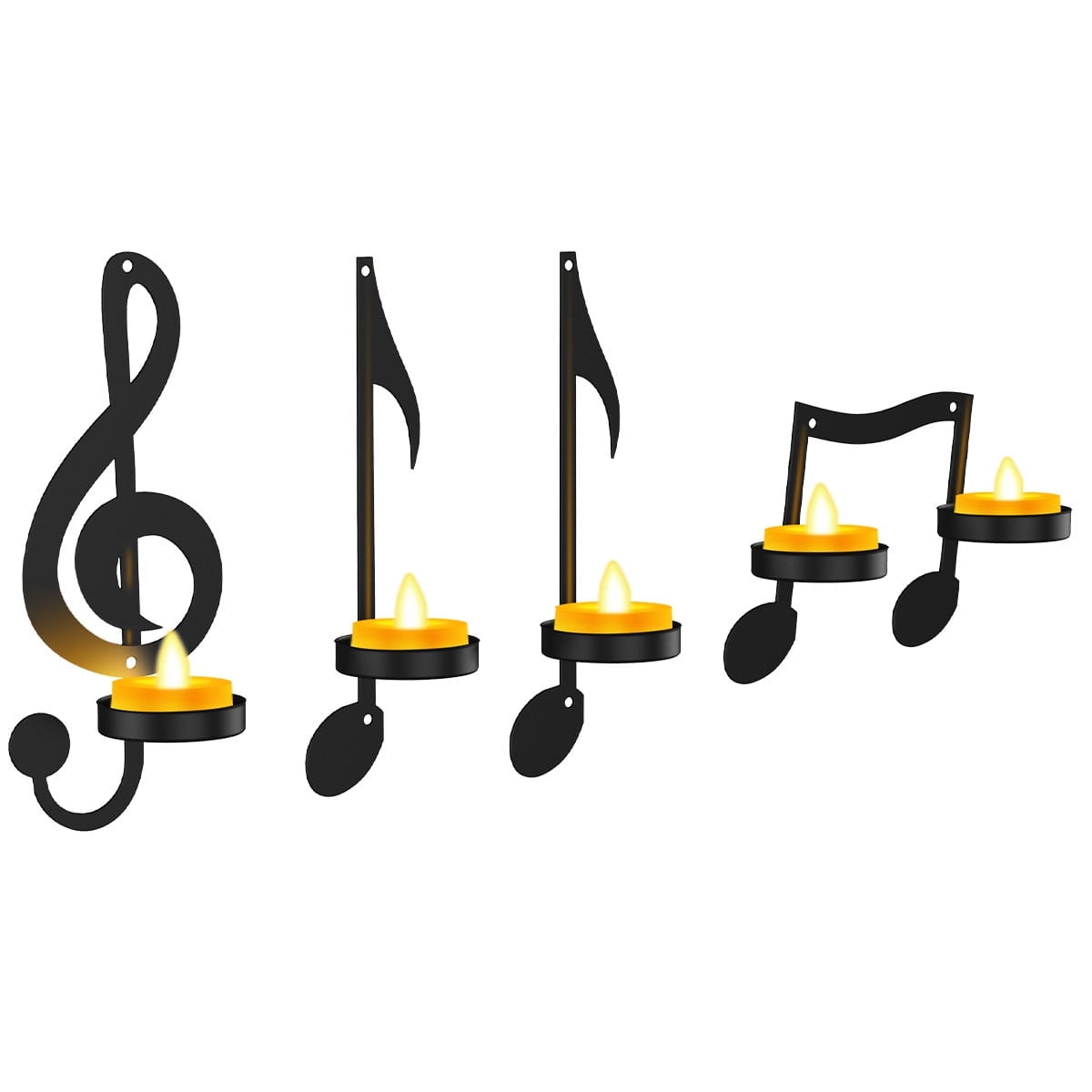 NewSoul 4Pcs Music Note Candle Holder Black Music Note Wall Sconce Vintage Art Musical Note
