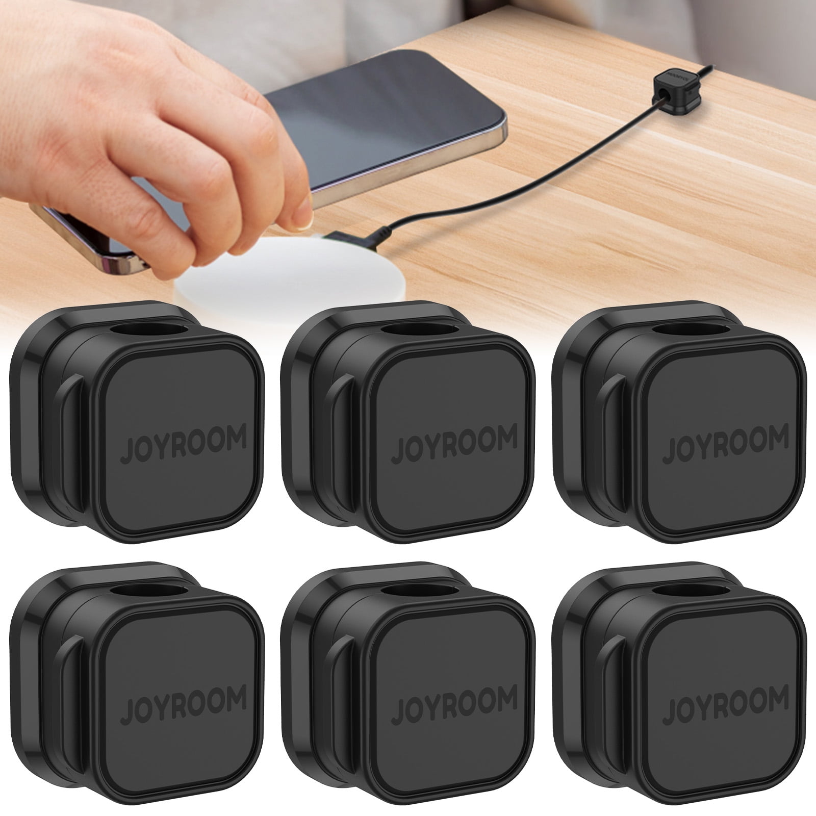 FUYGRCJ 6PCS Magnetic Cable Clips Self-Adhesive Cord Organizer Holder Reusable Desk Cable Management Cord Holder Keeper Multipurpose Charging Cable Holder for Home Nightstand Office