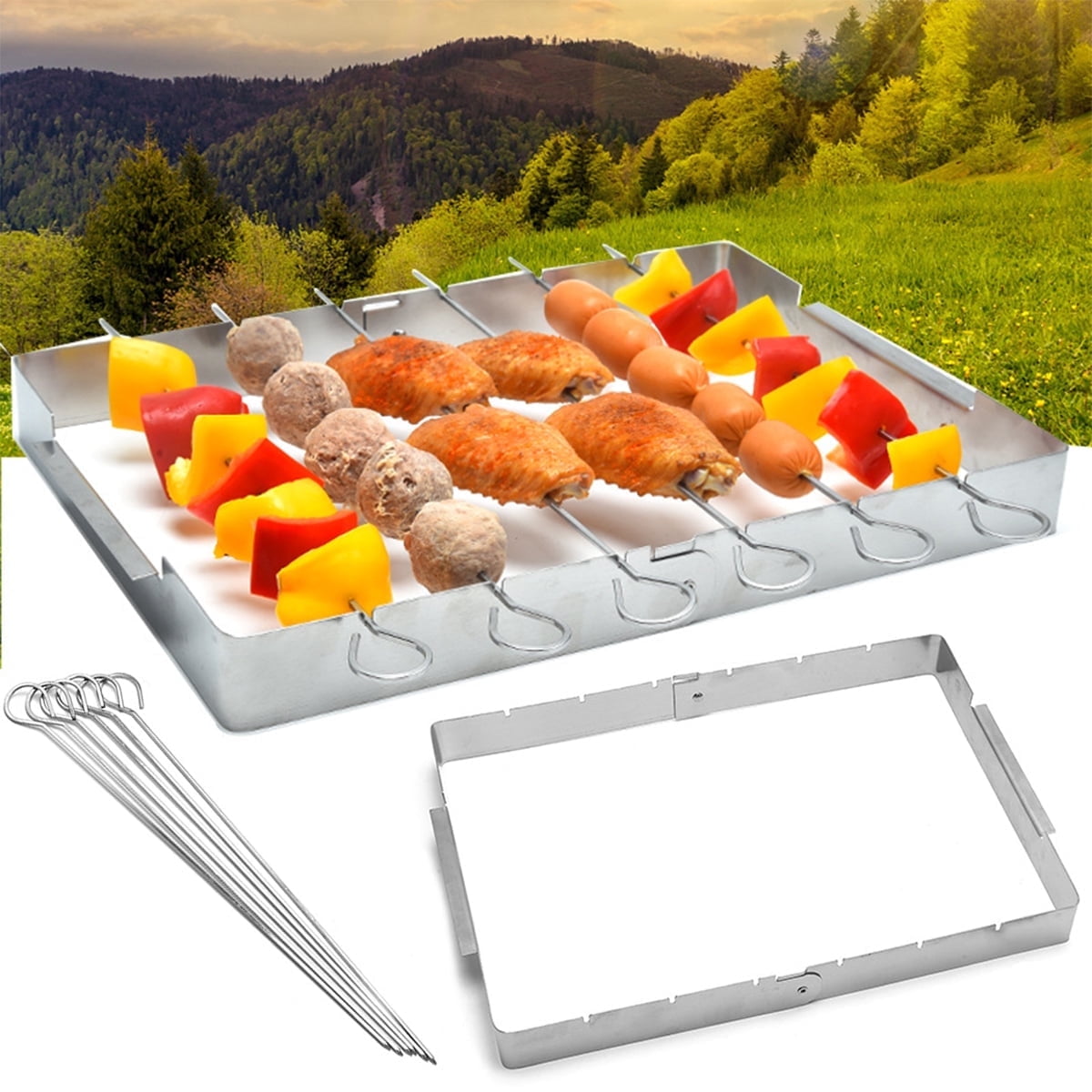 NewSoul BBQ Skewer Rack Barbecue Kabob Skewer Rack Stainless Steel BBQ ...