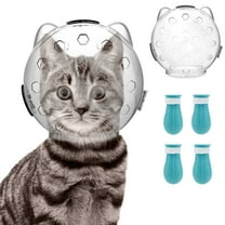 NewSoul Cat Muzzle for Grooming Breathable Cat Muzzle Helmet Transparent Cat Space Hood Ears Shape Design Cat Bubble Muzzle Cat Anti Bite Helmet with 4 Silicone Paw Shoes for Bath Nail Trimming