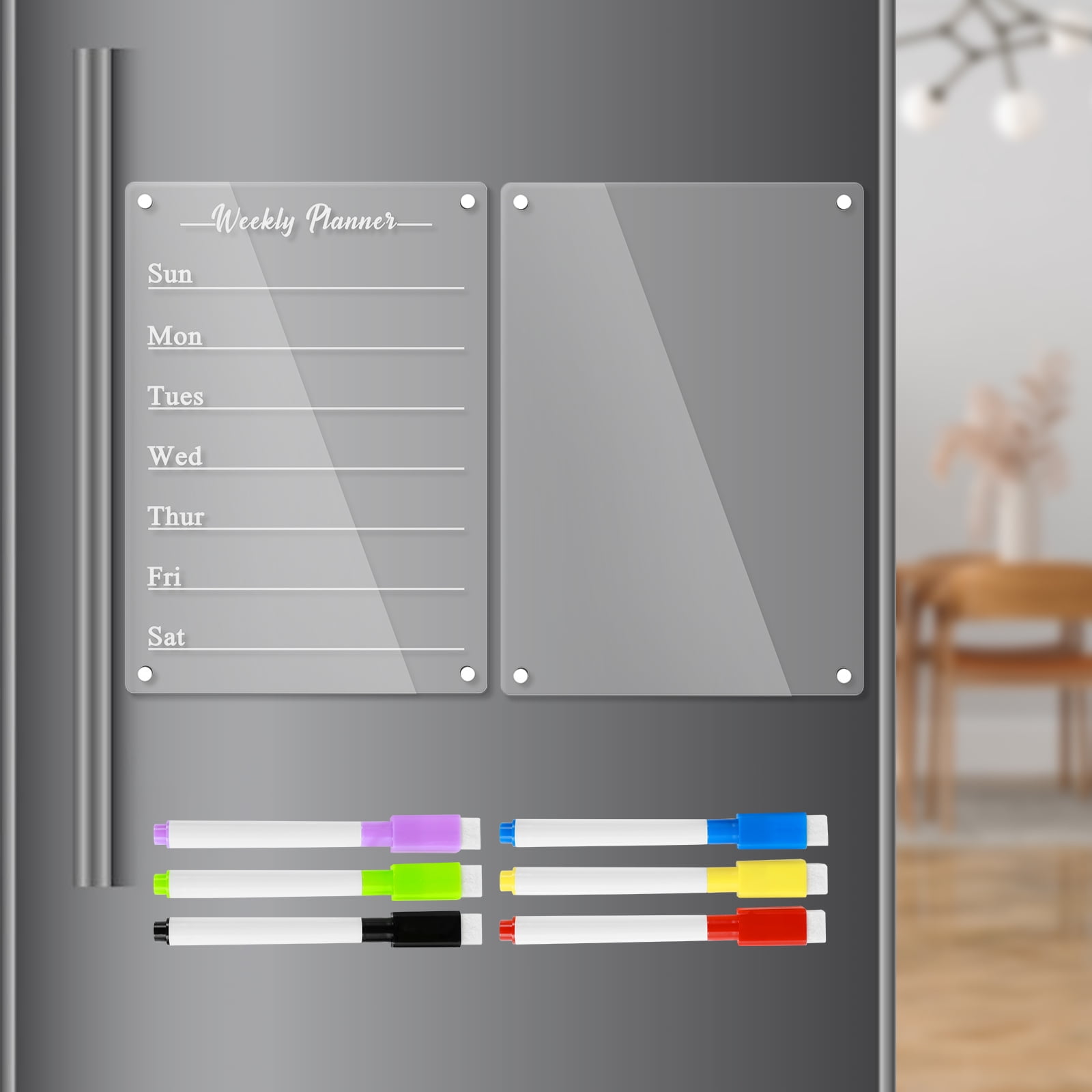 NewSoul Clear Acrylic Magnetic Dry Erase Board,Magnetic Dry Erase Calendar Whiteboard,Monthly & Weekly Planner,6 Markers for Refrigerator Organization,11.7x8.3inch