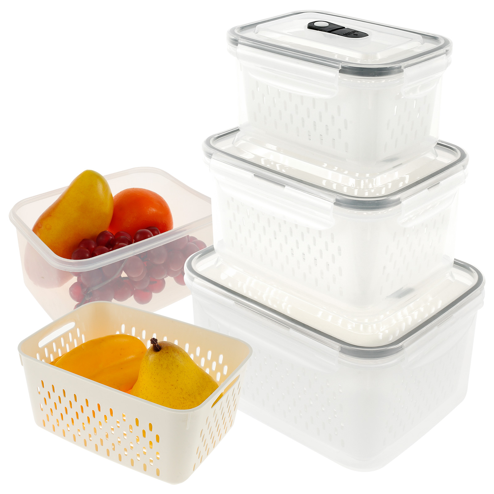 NewSoul Large Fruit Containers for Fridge,3PCS Leakproof Food Storage