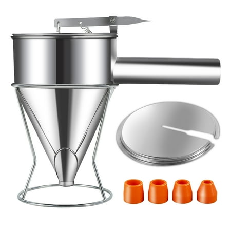 NewSoul Pancake Batter Dispenser Stainless Steel Funnel Cake Dispenser 40oz Large Capacity Cupcake Dispenser Funnel Versatile Batter Funnel with Stand for Pancakes Cupcakes Waffles