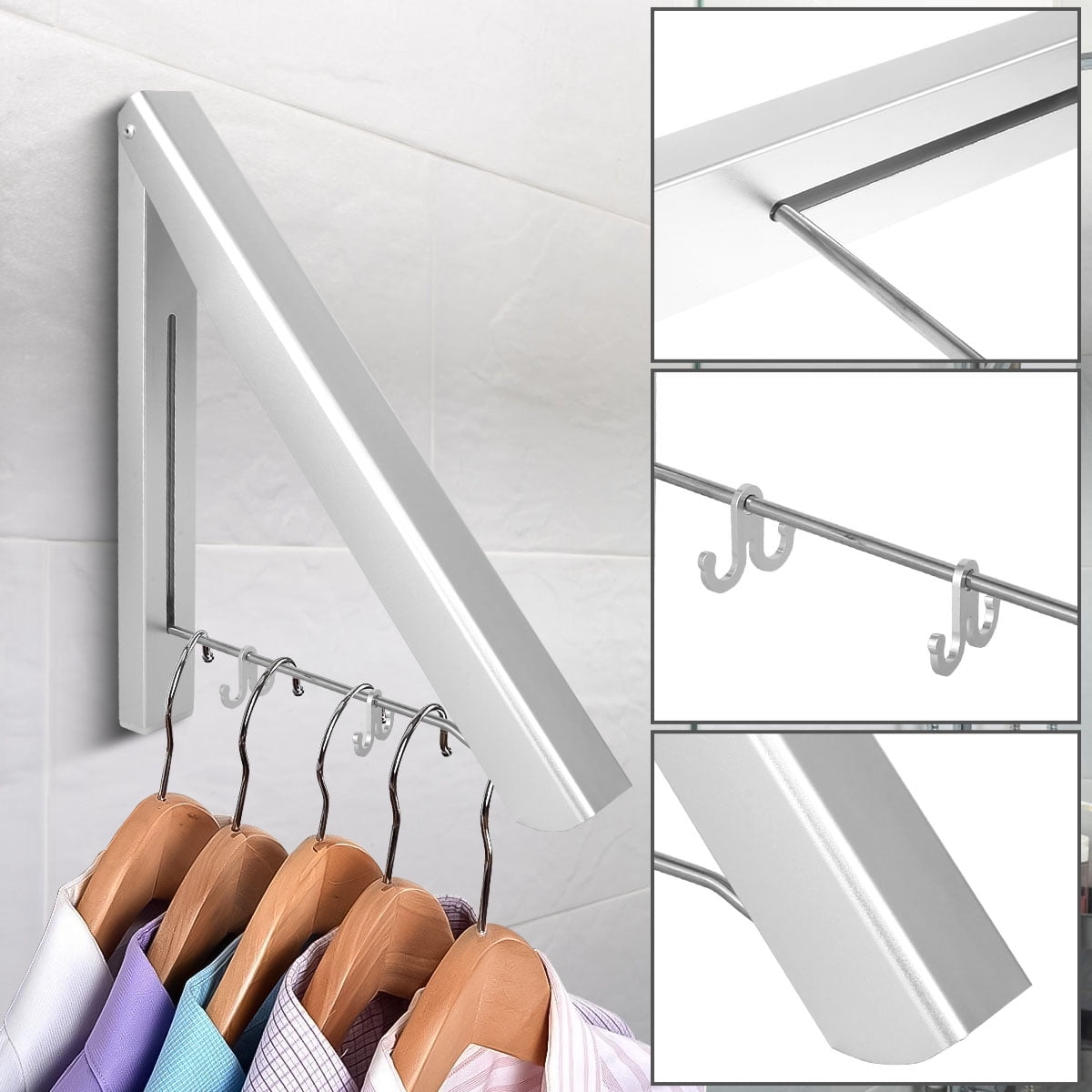 FUYGRCJ Retractable Clothes Rack,Wall Clothes Drying Rack Removable
