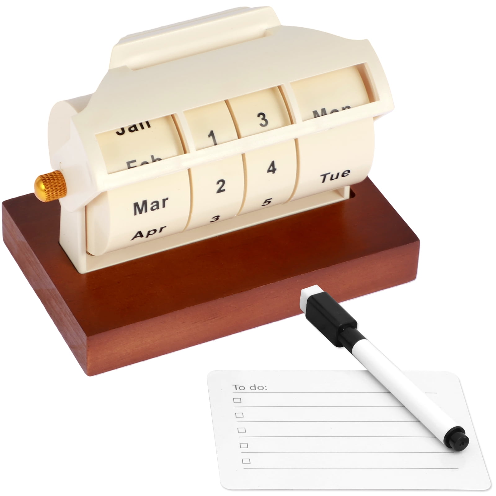 NewSoul Rotary Perpetual Flip Calendar for Desk,Wooden Wheeling