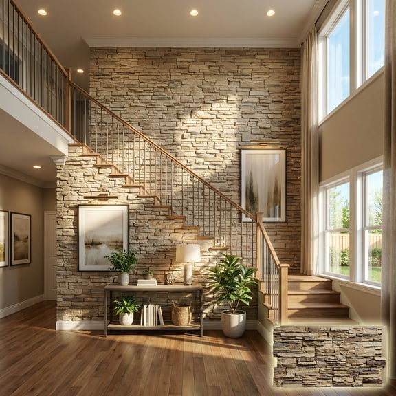 NewStone Canyon Ridge Faux Stone Panel, 45 3/4"W x 24 1/2"H x 1 1/4"D, Adobe Color