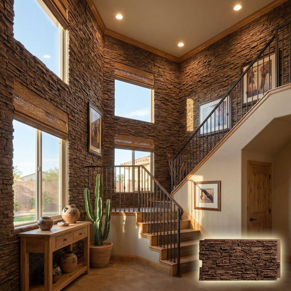 NewStone Canyon Ridge Faux Stone Panel, 45 3/4"W x 24 1/2"H x 1 1/4"D, Arizona Color