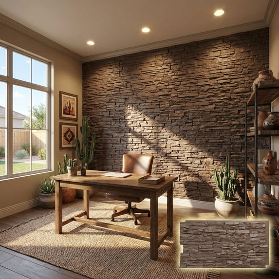 NewStone Canyon Ridge Faux Stone Panel, 45 3/4"W x 24 1/2"H x 1 1/4"D, Autumn Bronze Color