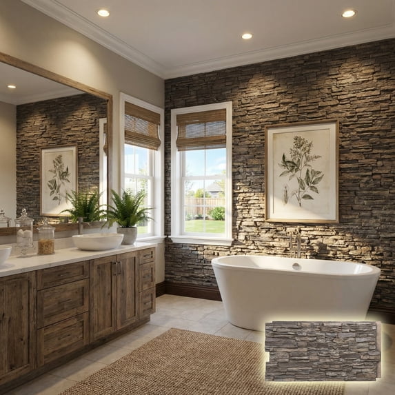 NewStone Canyon Ridge Faux Stone Panel, 45 3/4"W x 24 1/2"H x 1 1/4"D, Cascade River Color