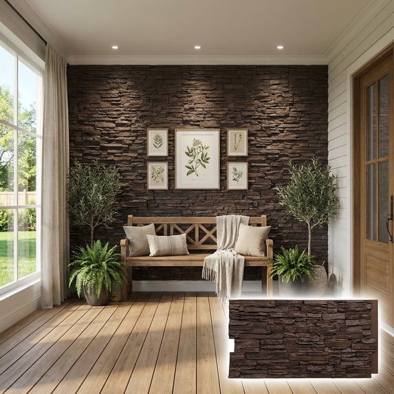 NewStone Canyon Ridge Faux Stone Panel, 45 3/4"W x 24 1/2"H x 1 1/4"D, Deep Creek Color