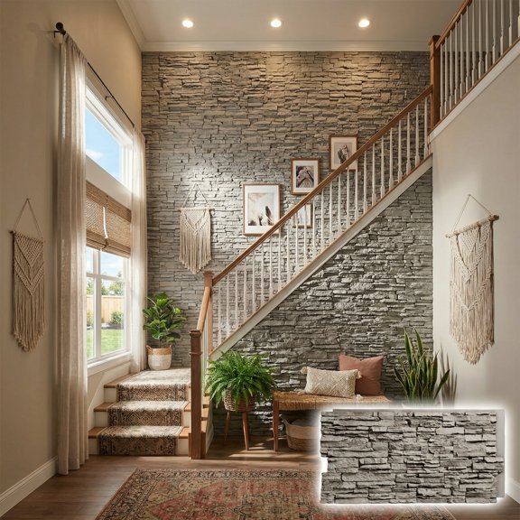 NewStone Canyon Ridge Faux Stone Panel, 45 3/4"W x 24 1/2"H x 1 1/4"D, Desert Sand Color