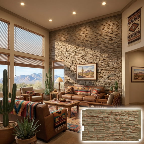 NewStone Canyon Ridge Faux Stone Panel, 45 3/4"W x 24 1/2"H x 1 1/4"D, Iron Mill Color