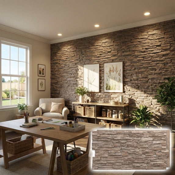 NewStone Canyon Ridge Faux Stone Panel, 45 3/4"W x 24 1/2"H x 1 1/4"D, Mount Vernon Color