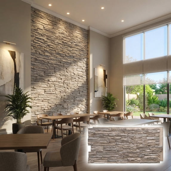 NewStone Canyon Ridge Faux Stone Panel, 45 3/4"W x 24 1/2"H x 1 1/4"D, Polermo Color