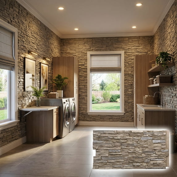 NewStone Canyon Ridge Faux Stone Panel, 45 3/4"W x 24 1/2"H x 1 1/4"D, Rockwall Color