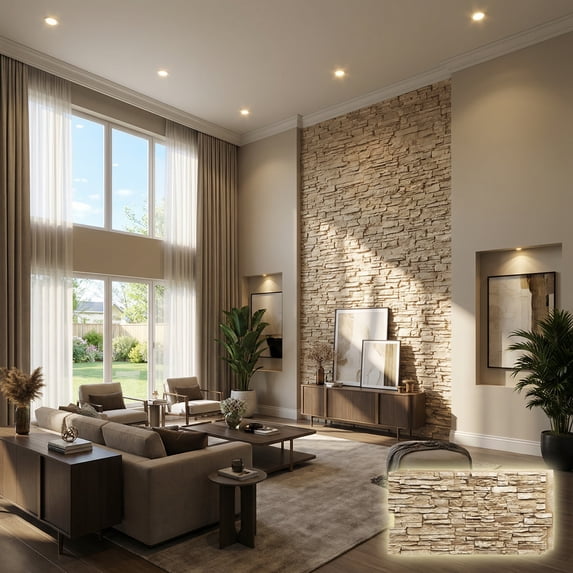 NewStone Canyon Ridge Faux Stone Panel, 45 3/4"W x 24 1/2"H x 1 1/4"D, Sandstone Color
