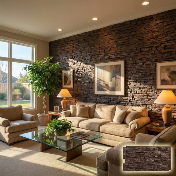 NewStone Canyon Ridge Faux Stone Panel, 45 3/4"W x 24 1/2"H x 1 1/4"D, Sequoia Valley Color