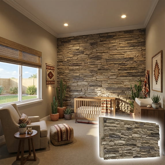NewStone Canyon Ridge Faux Stone Panel, 45 3/4"W x 24 1/2"H x 1 1/4"D, Smokey Ridge Color