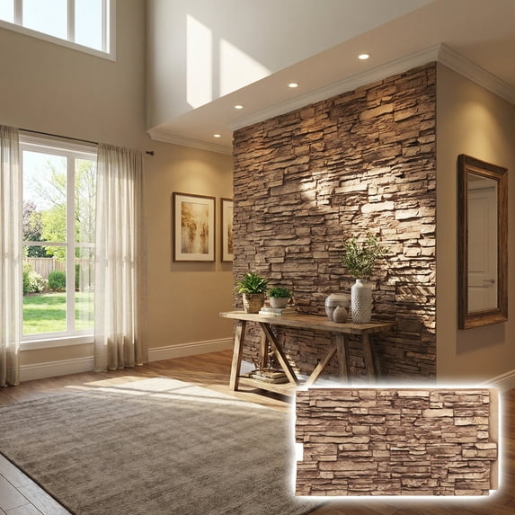 NewStone Canyon Ridge Faux Stone Panel, 45 3/4"W x 24 1/2"H x 1 1/4"D, Wheat Field Color