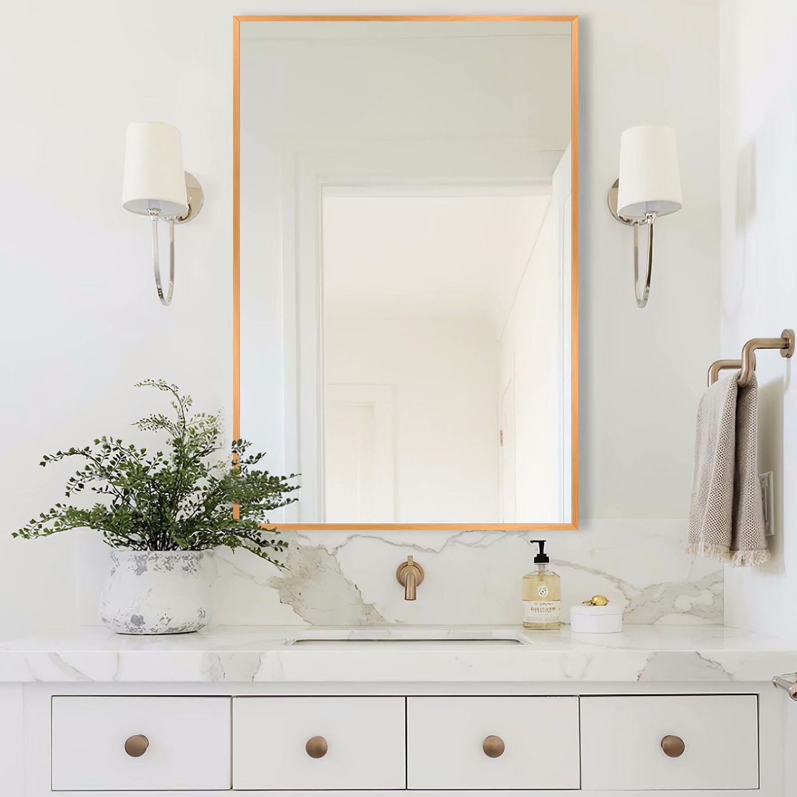 Neutypechic Rectangular Wallmounted Makeup Vanity Mirror Gold Gold