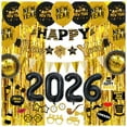thumbnail image 1 of NewYear Decorations 2026, NewYears Eve Party Supplies 2026 with Happy NewYear Banner Hat Paper Glasses Fringe Curtains 2026 Balloons for Happy NewYears 2026 Decorations, 1 of 9