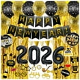 thumbnail image 1 of NewYear Decorations 2026, NewYears Eve Party Supplies 2026 with Happy NewYear Banner Hat Paper Glasses Fringe Curtains 2026 Balloons for Happy NewYears 2026 Decorations, 1 of 9