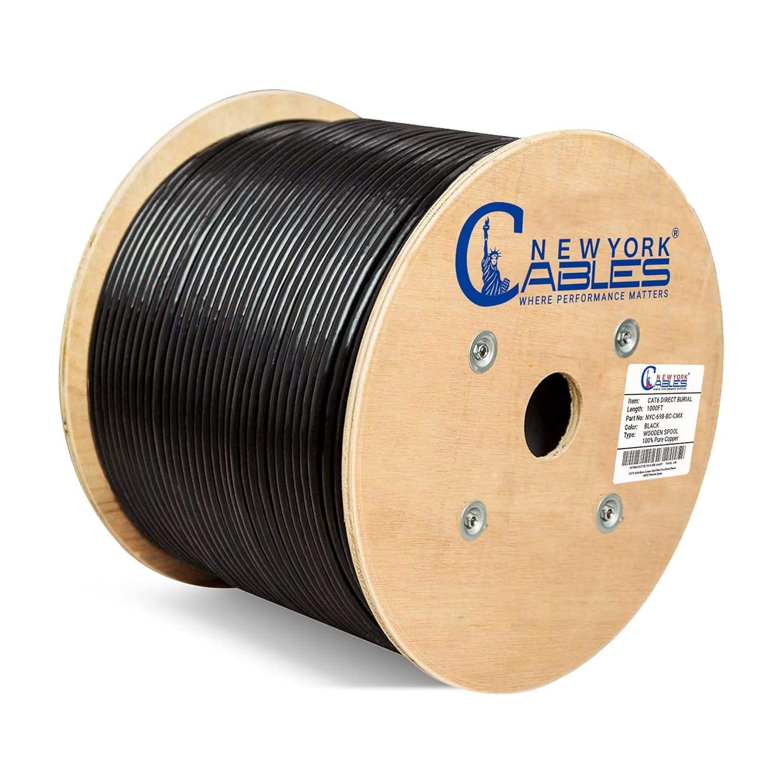 NewYork Cable Cat6 1000ft Outdoor Waterproof Direct Burial Ethernet 23AWG Solid Copper