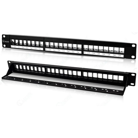 NewYork Cables 24 Port Blank Keystone Patch Panel - 19" Metal Rackmount Frame - 1U Patch Panel for Home & Office Use - Network Patch Panel for Network Connectivity & Cable Management