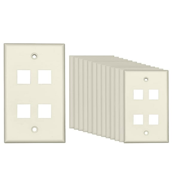 NewYork Cables - 4 Port Keystone Wall Plate (10-Pack), Single Port Low Profile Ethernet Wall Plate for Standard Size Rj45 Keystone Jack – Off White