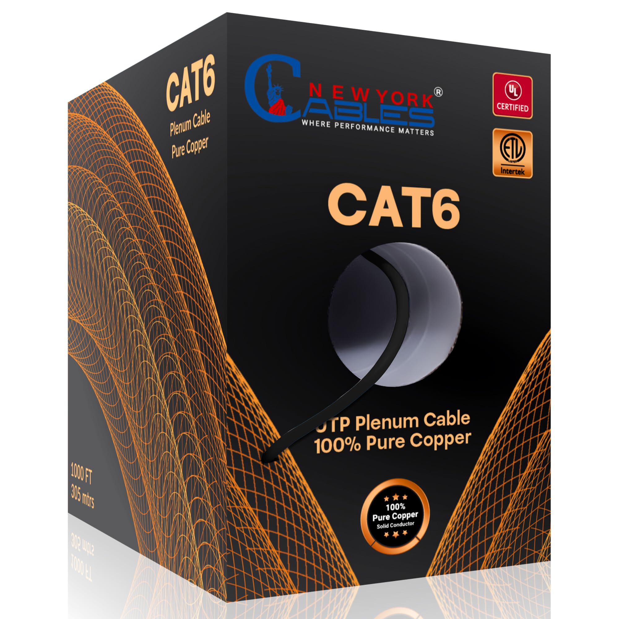 NewYork Cables | CAT6 Plenum 1000ft Black | UL & ETL Listed CMP | 100% ...