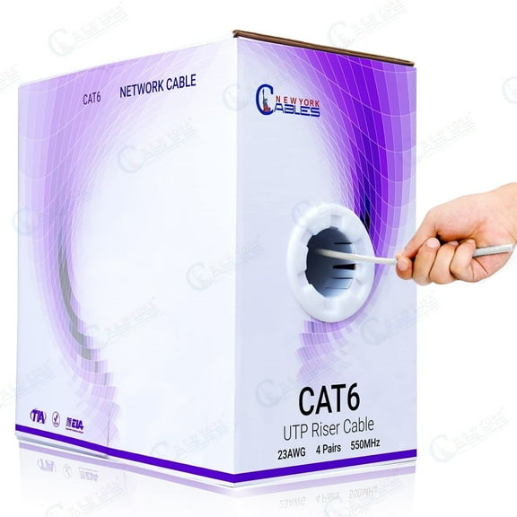 NewYork Cables Cat6 Riser CCA 1000ft Ethernet Cable 1 Gbit/s 550MHz 23AWG White