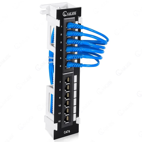 NewYork Cables Cat6 12 Port Patch Panel with Back Bar, Cable Ties ...