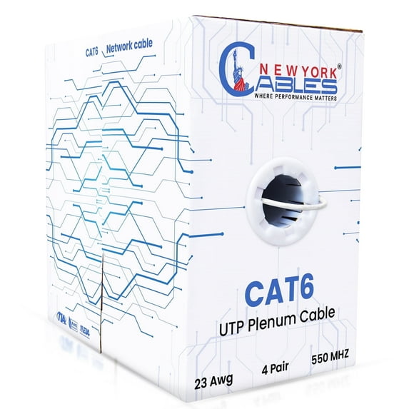 NewYork Cables Cat6 Plenum CCA 1000ft Bulk Ethernet Network LAN Cable UTP 4Pairs 550MHz 23AWG White