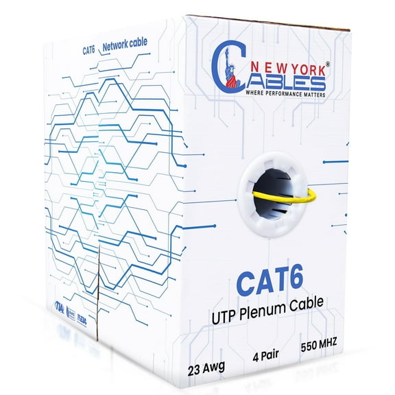 NewYork Cables Cat6 Plenum CCA 1000ft Bulk Ethernet Network LAN Cable UTP 4Pairs 550MHz 23AWG Yellow