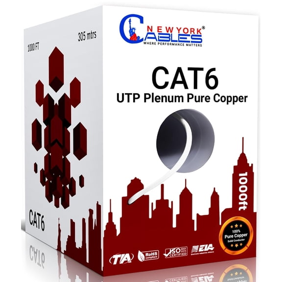 NewYork Cables | Cat6 Plenum Ethernet Cable Pure Copper 1000ft UTP 4Pairs 550MHz 23AWG 10 GB White