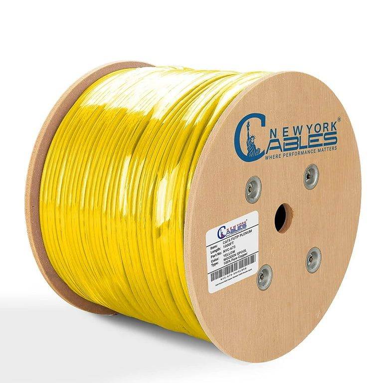 NewYork Cables Cat6 Shielded Plenum Bulk Ethernet Cable 1000ft CMP 23AWG  100% Pure Solid Bare Copper Overall Foil Shield F/UTP 550MHz Yellow
